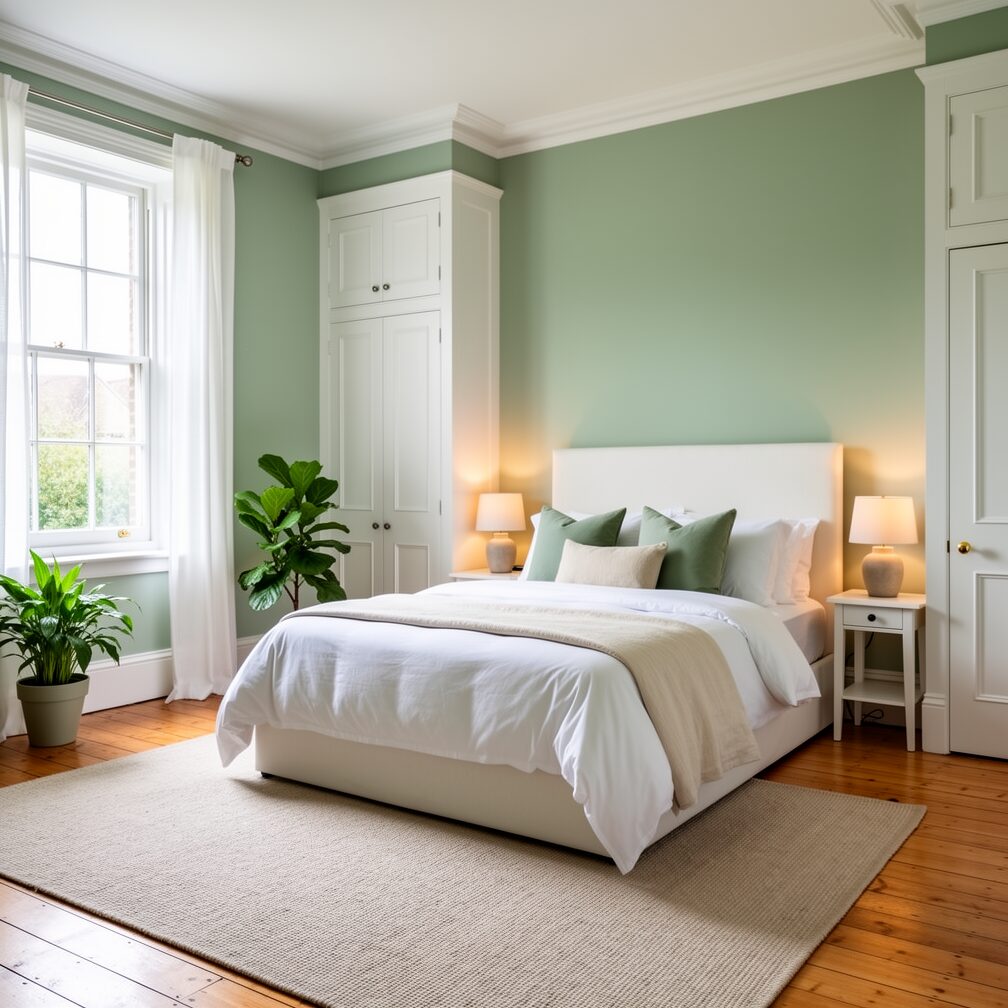 Repainted bedroom in soft sage
